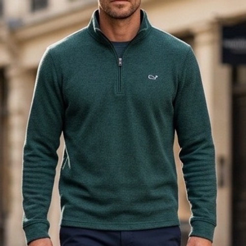 NWT Vineyard Vines Performance Mens XL Green Houndstooth Quarter Zip Pullover